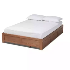 Walnut Wooden 3-Drawer Platform Bed