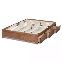 Walnut Wooden 3-Drawer Platform Bed