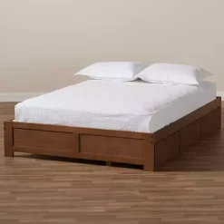 Walnut Wooden 3-Drawer Platform Bed