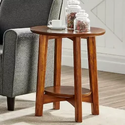 Warm Chestnut Wood Round Accent Table