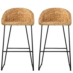 Warm Honey Woven Hyacinth Bar Stools, Set of 2