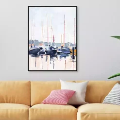 Watercolor Boat Club Framed Canvas Art Print