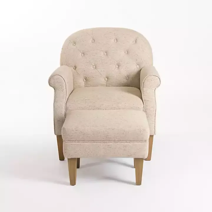 Wheat Tufted Chair & Ottoman Set