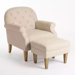 Wheat Tufted Chair & Ottoman Set