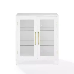 White & Gold Glass Door Storage Cabinet