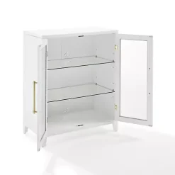 White & Gold Glass Door Storage Cabinet