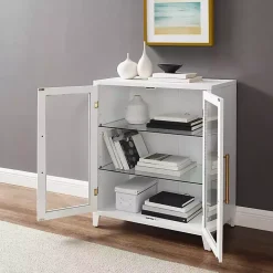 White & Gold Glass Door Storage Cabinet
