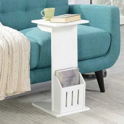 White Accent Table with Magazine Holder