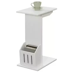 White Accent Table with Magazine Holder