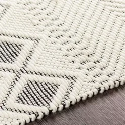 White and Black Diamond Tassel Wool Area Rug, 8x10