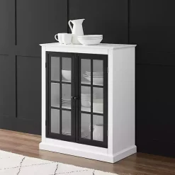 White and Black Windowpane Doors Cabinet