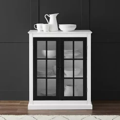 White and Black Windowpane Doors Cabinet