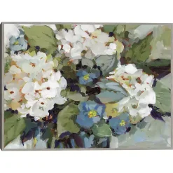 White and Blue Hydrangeas Framed Canvas Art Print