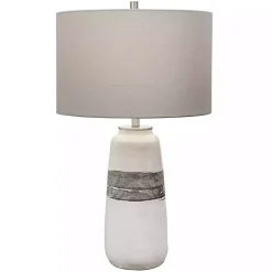 White and Brown Distressed Stripe Table Lamp