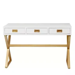 White and Gold Metal Desk with Outlets