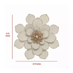 White and Gold Metal Flower Small Wall Plaque