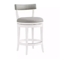 White and Gray Faux Leather Swivel Counter Stool