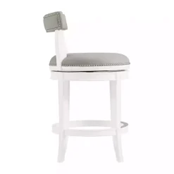 White and Gray Faux Leather Swivel Counter Stool