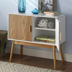 White and Natural Wood Reversible Doors Cabinet