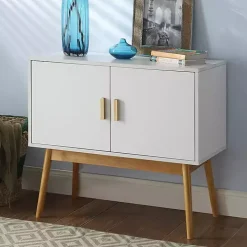 White and Natural Wood Reversible Doors Cabinet