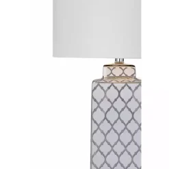 White and Silver Quatrefoil Table Lamp