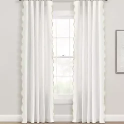 White and Tan Scalloped Curtain Panel Set, 84 in.