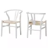 White and Tan Wishbone Dining Chairs, Set of 2