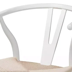 White and Tan Wishbone Dining Chairs, Set of 2