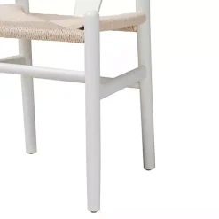White and Tan Wishbone Dining Chairs, Set of 2