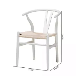 White and Tan Wishbone Dining Chairs, Set of 2
