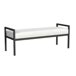 White Boucle Black Metal Bench