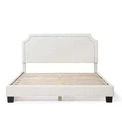 White Boucle Scalloped Corey Queen Platform Bed
