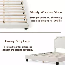 White Boucle Scalloped Corey Queen Platform Bed