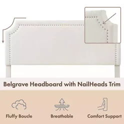 White Boucle Scalloped Corey Queen Platform Bed