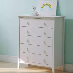 White Brazilian Pine Wood 5-Drawer Chest