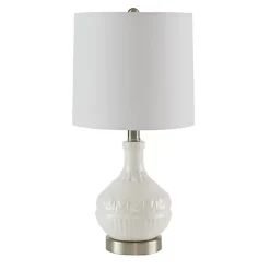 White Ceramic Embossed Table Lamp