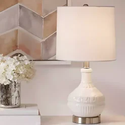 White Ceramic Embossed Table Lamp