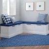 White Corner Bench with Blue Cushions