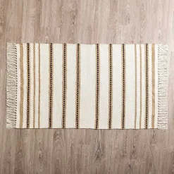 White Cotton and Jute Woven Scatter Rug