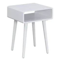 White Curved Edge Open Shelf Accent Table