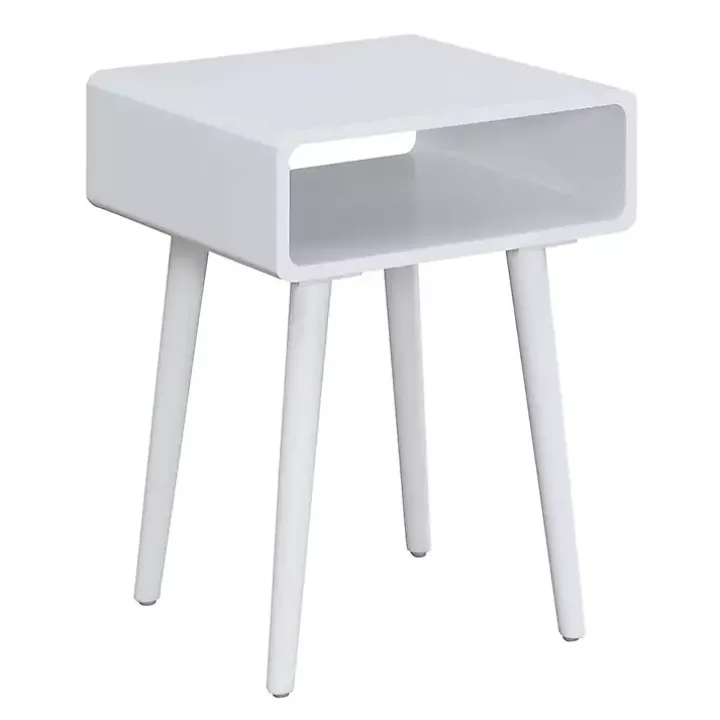 White Curved Edge Open Shelf Accent Table