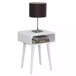 White Curved Edge Open Shelf Accent Table