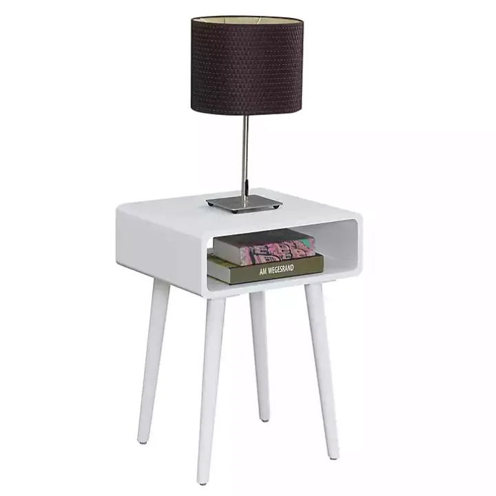 White Curved Edge Open Shelf Accent Table
