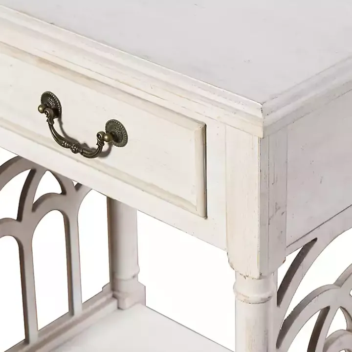 White 1-Drawer Cathedral Sides Accent Table