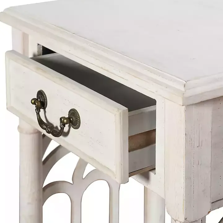 White 1-Drawer Cathedral Sides Accent Table