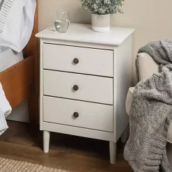 White 3-Drawer Wood Nightstand