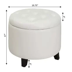 White Faux Leather Eliza Round Storage Ottoman