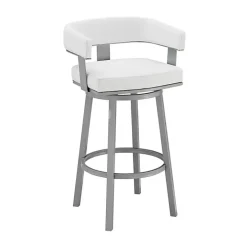 White Faux Leather Lorin Swivel Counter Stool