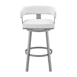 White Faux Leather Lorin Swivel Counter Stool
