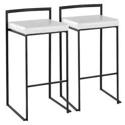 White Faux Leather Stackable Bar Stools, Set of 2